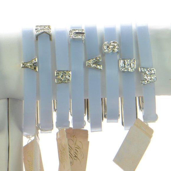 Kirks Folly Crystal Letter Charm Silicone Rubber Waterproof Bracelet - Picture 2 of 10